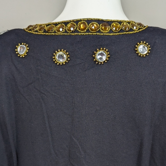 Vintage 90s Black Embellished Top Gold Beaded Sequin Statement Shirt - Picture 8 of 9